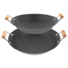 Pannor Rostfritt stål Gridle Paella Frey Pan Hushåll Takeaway Pot Cooke Double Handle Cookware