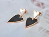 Pendientes de sementales yikln titanium acero inoxidable acrílico negro concha blanca bohemia doble corazón para mujeres chicas ye20033