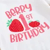 Ensembles de vêtements Baby Girls Birthday Tenues de fraise à manches courtes Romper et shorts élastiques mignons Bandbands 3 pièces Vêtements