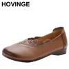 Casual Shoes Spring Soft Sole Loafers Kvinnor äkta ko läder runda tå slip på damer lägenheter handgjorda retro nationell stil skor