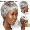 Wigs Rebecca Grey Colorata Short Short Straight Bob Pixie Hair parrucca con frangia frangia per donne Brasiliane Remy Hair Grey Bob Wigs