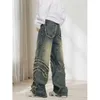 Heren jeans 2024 borduursel rechte casual mannen jeans gotisch neutrale nieuw wijd been losse hiphop mode jeugd streetwear denim broek y2k 240423