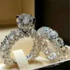 Кольца векалон бриллиантовые кольцо набор моды 925 Sier White Bridal Jewelry Order
