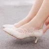 Dress Shoes Dames Pumps Pointed Teen Lace Slip-on PU 5 cm dunne hakken Elegante en minimalistische volwassen banket trouwschoen Sexy Ladies Party