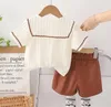 Ensembles de vêtements Summer Girls Tenues Set Designer Vêtements pour bébés enfants Sweet Tap-Down Collier Short à manches courtes Shorts Costumes pour tout-petits