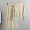 Women's Two Piece Pants Spring Autumn Suit 2024 Fashion Knitted Cardigan Casual 2 Korean Elegant Trousers Matching Set