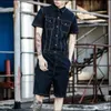 Män oöverträffar Multi-Pocket Tooling Jumpsuit män Bomull och linne kortärmade set Slim Mens Shorts Onesies Original Summer 240410