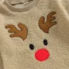 ワンピース冬の暖かいフリースベビーロンパークリスマス新生児服長漫画トナカイの刺繍ボディースーツ幼児の少年衣装