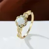 Wedding Rings Female Cute Flower Engagement Rose Gold Color Wedding Ring White Opal Round Stone Jewelry For Women