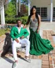 Emerald Green Sparkly Mermaid Prom Birthday Gala Dresses For Black Girl 2024 Luxury Diamond Velvet Evening Ceremony Gown