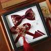 Wedding bridegroom man dragon phoenix Chinese bow tie wedding male wine red highend gift box set studio 240415