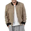 Men's Jackets Faux Suede Men Jacket Spring Coat Stand Collar Color Matching Single-breasted Male Bomber Windbreaker Coats