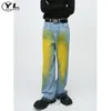 Herenjeans retro gele graffiti man Korea mode casual rechte cowboylit