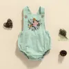 Één-stuks babymeisje kleren mouwloze romper met bloem borduurwerk bodem knop verstelbare schouderband jumpsuit baby zomer kleding