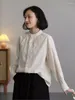 Women's Blouses Women Shirt 2024 Spring Summer O-Neck Button Long-sleeved Embroidery Casual Slim-type Tops Blouse