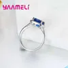 Cluster Rings Fashion African Bead Crystal Ring 925 Sterling Silver Blue Square CZ Cubic Zircon Stone Engagement Women Jewelry Gifts