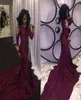 2K18 African Black Girl Dresses Abiti a maniche lunghe Appliques oro Abito da sera Burgundy Burgundy Mermaid Formale Abiti Real P1791188