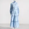 Frauen Lady Ausschnitte Stickereien blau weißes Kleid Set Maxi Langer Rock weibliche Urlaubsferien Kleider kostenlos Schiff 3525