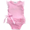 One-Pieces 2024 tout nouveau nouveau-né bébé bébé Summer 024m Princesse Raiper Lettre sans manches imprimé en dentelle de dentelle rose