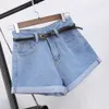 Ins Summer High Taille Denim shorts Dames losgekrulde mm grote slanke A-lijn wide been haveloze rand