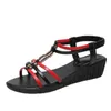 Casual Shoes Women's Sandals Summer Mid Heel Fashion Herringbone Beaded Flip-flop Flat Bohemia Beach Female Zapatos