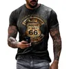 Summer Mens T-shirts surdimensionné des vêtements en vrac vintage à manches courtes Fashion America Route 66 Lettres imprimées o chemises à col 240419