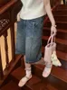 ファッション汎用型アメリカンブルーデニムショーツ女性韓国スタイルのバギージーンズハイストリート夏シックY2K 240418
