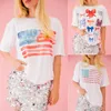 Koszulki damskie 4 lipca T-shirty topy swobodny krótki rękaw okrągła flaga bowek do druku streetwearu lato