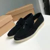 Summer Walk Charms Suede Loafers Moccasins Apricot Low Top äkta läder Men Casual Slip On Fats Women Luxury Designers Loro Piano Hike Tennis Flat Shoe Shoe