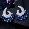 Boucles d'oreilles Stud Luxury Big Flower Micro Zircon pour les femmes Bleu Blue Crystal Stone Femme Feme Oreing Fashion Party Bijoux