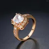 Cluster Ringe Luxus Square Big Crystal Cocktail Ehering für Frauen Rose Gelbgold Farbe Mode Jewlelry Party Engagement Geschenk R779