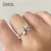 Banden Zakol Shiny Butterfly Zirkoonringen voor vrouwen Girls Koreaanse minimalistische trouwring Verstelbare zilveren kleuren sieraden