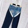 Spleißen gefälschte zwei Stücke Jeans Jeans Hosen Frauen Designer Kleidung hohe Taille gerade Bein Hosen Streetstyle Jean Hosen mit Gürtel