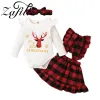 Sets ZAFILLE My First Christmas Costume For Baby Girl Clothes Set Red Plaid Suspender Dress Party New Year Clothes For Babies