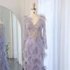 Abiti da festa Jancember Feathers Lilac Mermaid Serate lunghe maniche lunghe abiti da sposa con donna arabo a V SZ183