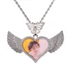 Angel Wings Photo Butterfly Head Frame Pendant Full of Zircon Hip Hop Necklace Jewelry
