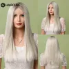 Wigs Lace Front Synthetic Wig Ombre Brown to Platinum Blonde Hair Wig Middle Part for Women Long Straight Lace Wig Heat Resistant