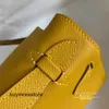 Women Designer Epsom Leather Handbag 7a äkta lädervax första generation 22cm Amber Yellow Singlellio