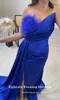 Party Dresses Eightale Royal Blue Evening Feather V-Neck Formal Satin Mermaid Prom Bowns for Wedding Vestidos de Noche