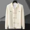 Jackor 2023 Korean Khaki Black Grey Big Size Jacka Solid Color Cardigan Jacket Män Knit Casual Simple Lapel Loose Cardigan Coat Men