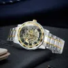 Orologi vincitori Scheletro trasparente orologio per uomini orologi da polso meccanici Diamond orologi da uomo cinghia unisex in acciaio inossidabile di lusso