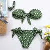 New Sexy Split Bikini Swimsuit for Women, Polka Dot Swimsuit Tie Up Bow Set