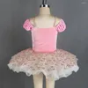 Bühnenverschleiß 21034 Kinder rosa Ballett Tutu Kostüm Girls Trikot -Kleid von Schulter Samtmieder mit Plattenröcken Leistung