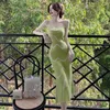 Abiti casuali francese vintage elegante cinghia elegante abito lungo abito ad onda di alta grado a strisce a maglia a metà lunghezza da donna autunno abbigliamento da festa