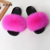 Summer Fur Slippers for Women Nonslip Real Slides Casual Fluffy Flats Sandaler Ladies Shoes Home Woman 240416