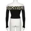 Camisetas femininas Mulheres Sexy LEOPARD PRIMEIRA DE PTACKWORK Slim Fit Set Ladies sem costas emagrece