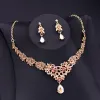 Necklaces Luxury Champagne Crystal Bridal Crown Jewelry Set Princess Queen Tiaras Prom Bride Wedding Earrings Dubai Necklace Set Fashion