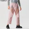 남자 바지 2024 남성 메쉬 패치 워크 지퍼 우퍼 투명 조깅하는 섹시한 바지 스트리트웨어 느슨한 패션 Pantalon Incerun