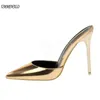 Sandały na wysokim obcasie Kobiety Metalowe patentowe skórzane sandały projektanty damskie gladiator sandałowe buty zapatos Mujer 240415