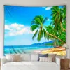 Tapissries Seaside Beach Landscape Tapestry Outdoor Ocean Waves Tropical Palm Trees Summer Scenery Home Garden Wall Hanging Art Deco Mural